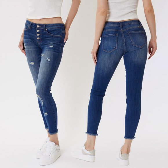 016 Kancan Mid Rise Button Fly Ankle Skinny Jeans - Picture 2 of 7